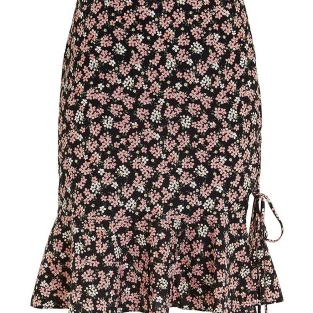 Intermix Amina Black Floral Print Silk Side Tie High Waist Flounce Skirt Size 0